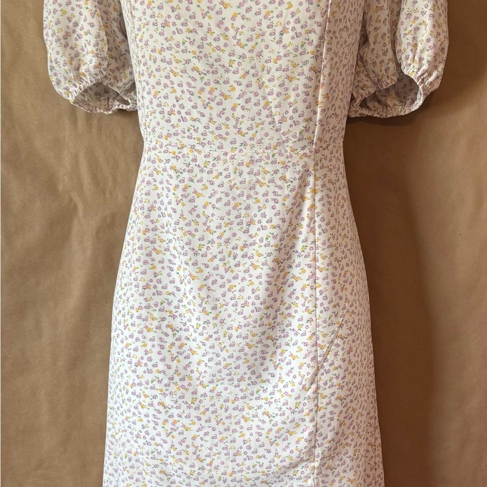 Glamorous  midi dress lilac / yellow / white  size 8 square neck tie back dress - Picture 5 of 10